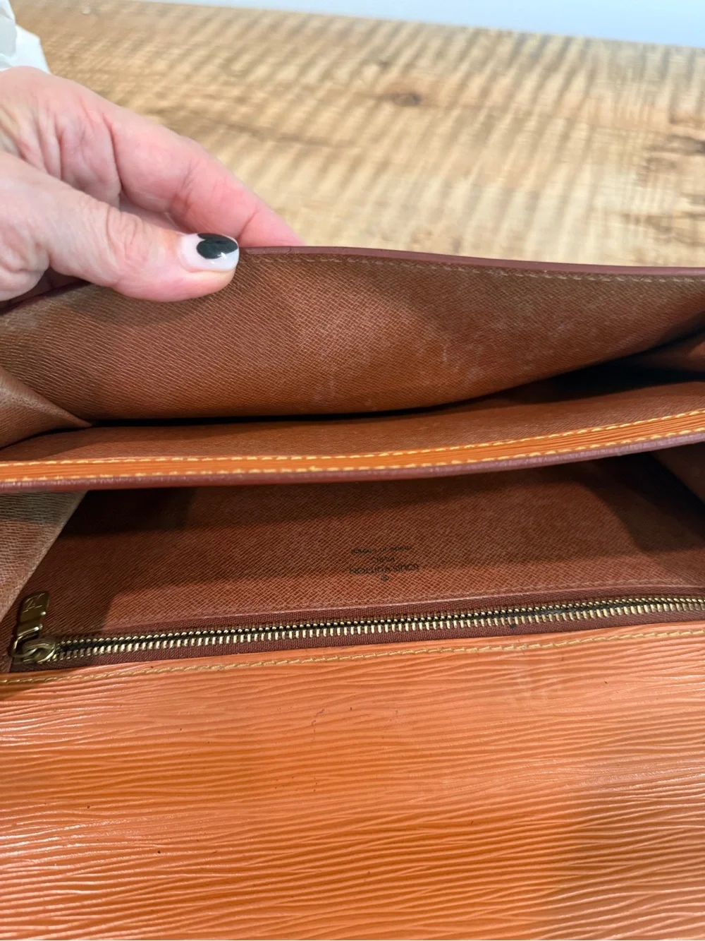 Louis Vuitton Tan Epi Leather Wristlet Clutch with Gold Hardware project piece